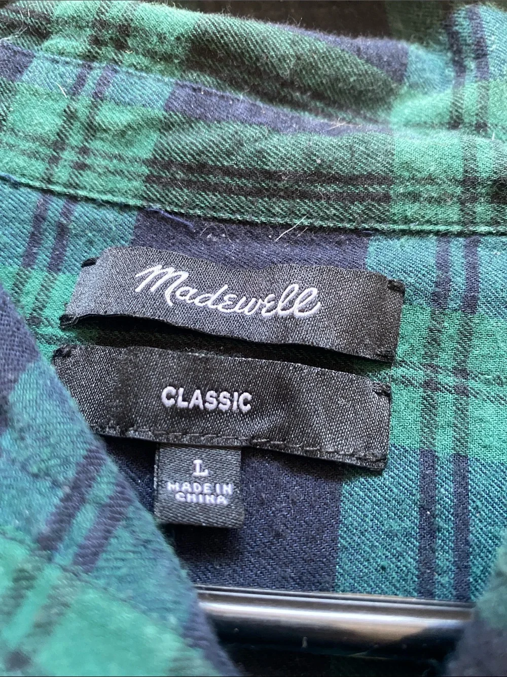 Madewell Green and Navy Plaid Flannel Shirt - Picture 3 of 4